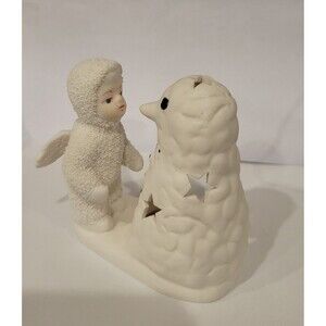Snowy Angel Baby with Snowman Votive Tea Candle Holder Holiday Christmas Decor
